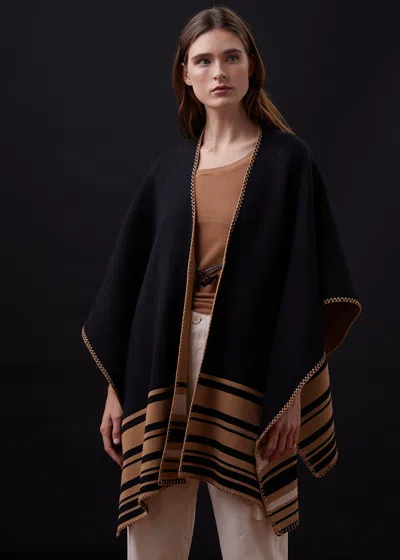 Monrow Supersoft Sweater Knit Reversible Stripe Poncho In Golden Brown