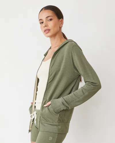 Monrow Supersoft Zip Up Hoody In Army