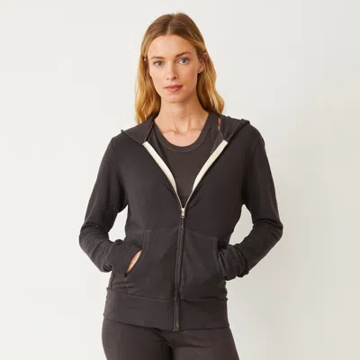 Monrow Supersoft Zip Up Hoody In Washed Black