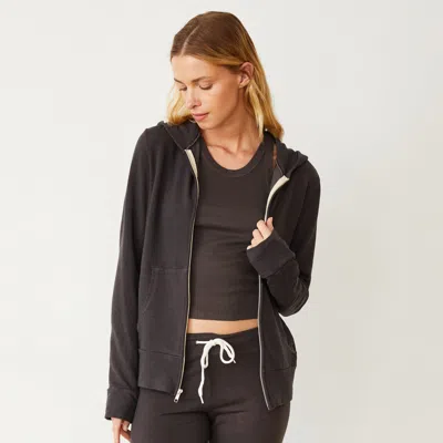 Monrow Supersoft Zip Up Hoody In Washed Black