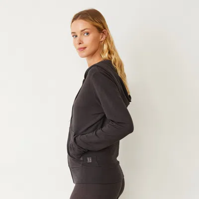 Monrow Supersoft Zip Up Hoody In Washed Black