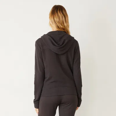 Monrow Supersoft Zip Up Hoody In Washed Black