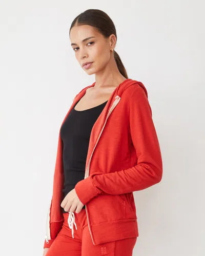 Monrow Supersoft Zip Up Hoody In Flare Red