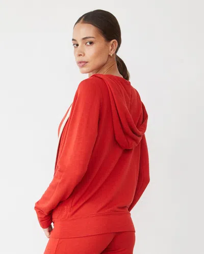 Monrow Supersoft Zip Up Hoody In Flare Red