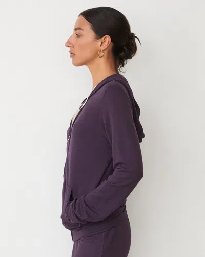 Monrow Supersoft Zip Up Hoody In Midnight Plum