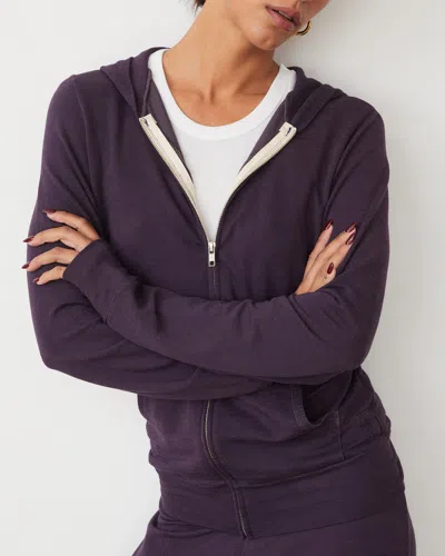 Monrow Supersoft Zip Up Hoody In Midnight Plum