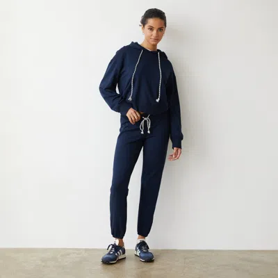 Monrow Supima Fleece Hoody In Dark Navy