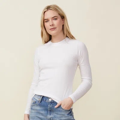 Monrow Supimafine Rib Long Sleeve Crew Sweater In White In White