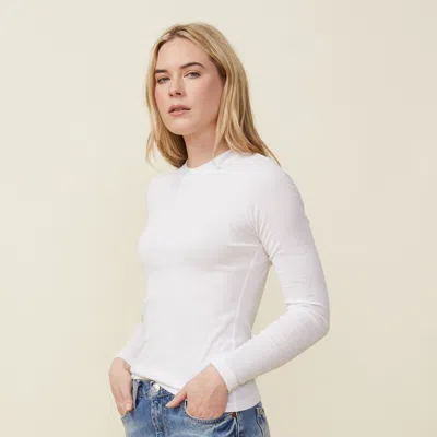 Monrow Supimafine Rib Long Sleeve Crew Sweater In White In White