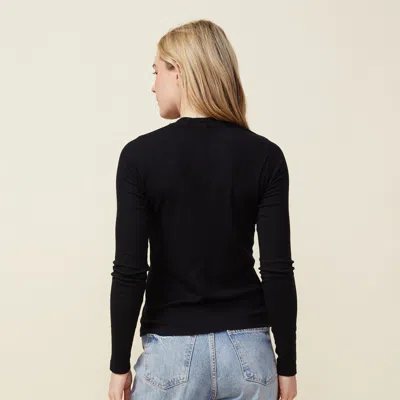 Monrow Supimafine Rib Long Sleeve Crew Top In Black In Black