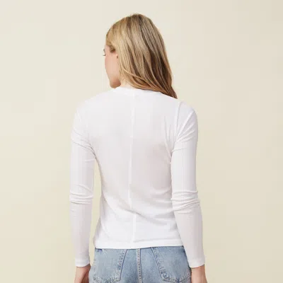 Monrow Supimafine Rib Long Sleeve Crew Sweater In White In White
