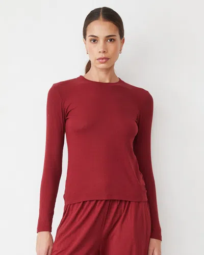 Monrow Supimafine Rib Long Sleeve Crew In Ruby