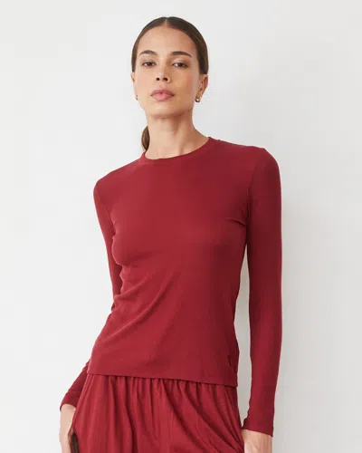 Monrow Supimafine Rib Long Sleeve Crew In Ruby