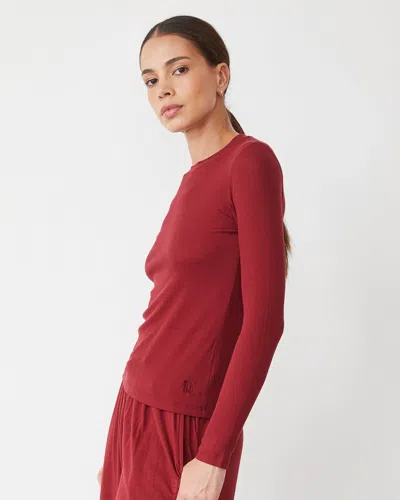 Monrow Supimafine Rib Long Sleeve Crew In Ruby