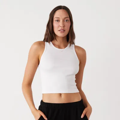 Monrow Womens Halter Ribbed Tank Top In White