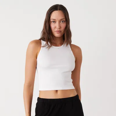Monrow Womens Halter Ribbed Tank Top In White
