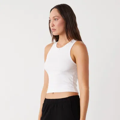 Monrow Womens Halter Ribbed Tank Top In White