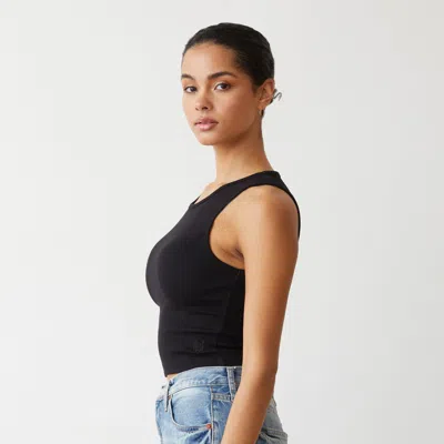 Monrow Supimaluxe Rib Crop High Neck Tank In Black