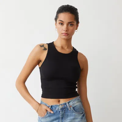 Monrow Supimaluxe Rib Crop High Neck Tank In Black