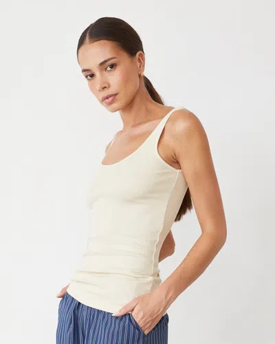 Monrow Supimaluxe Rib Scoop Neck Tank In Off White