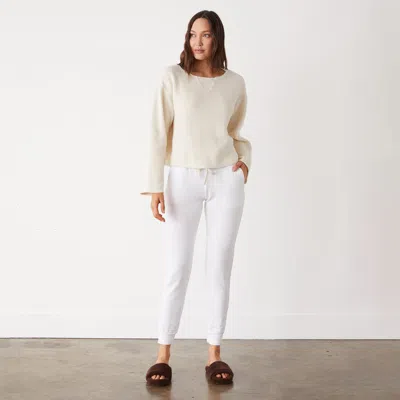 Monrow Teddy Fleece Boat Neck Sweatshirt In Off White