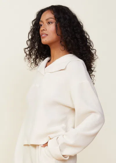Monrow Teddy Fleece Pullover Collar Hoody In Off White