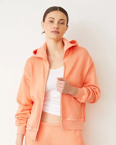 Monrow Teddy Fleece Relaxed Zip Up Hoody In Sorbet