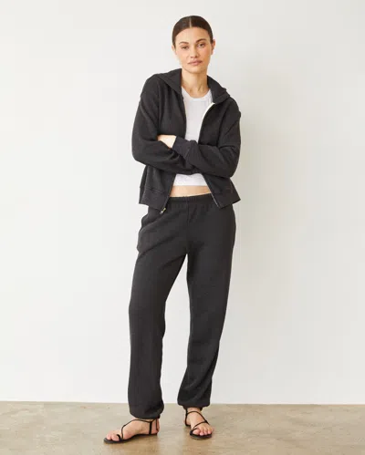 Monrow Teddy Fleece Relaxed Zip Up Hoody In Faded Black