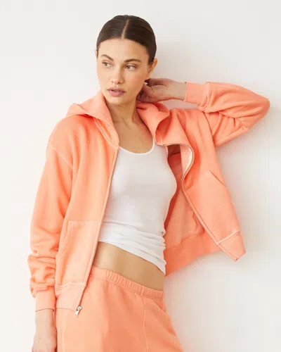 Monrow Teddy Fleece Relaxed Zip Up Hoody In Sorbet
