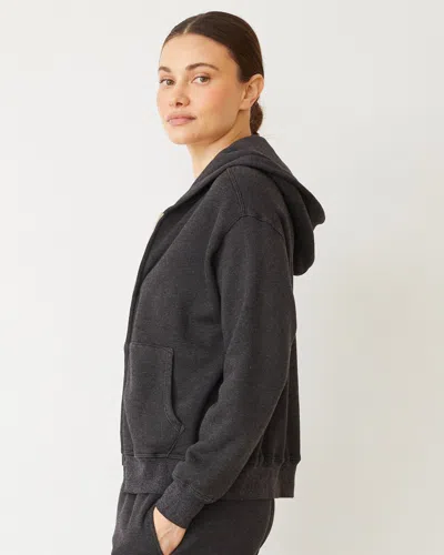 Monrow Teddy Fleece Relaxed Zip Up Hoody In Faded Black