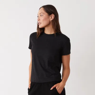 Monrow Textured Tri-blend Basic Crew Neck Tee In Black