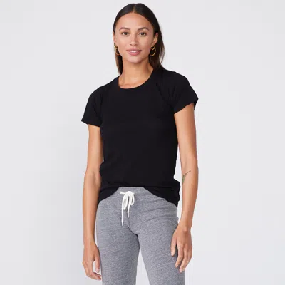 Monrow Tissue Fitted Crew Neck Tee In Black