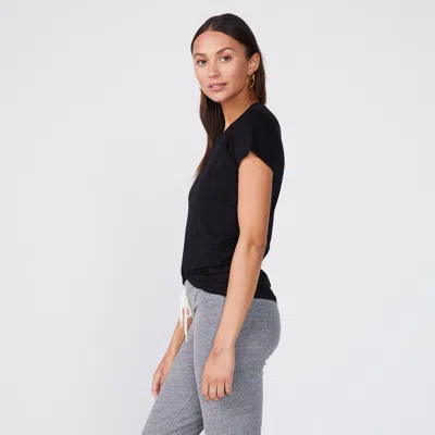 Monrow Tissue Fitted Crew Neck Tee In Black