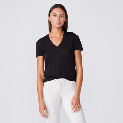 Monrow Tissue Fitted V Neck Tee In Black