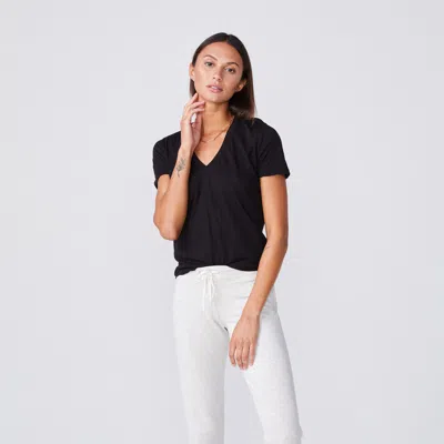 Monrow Tissue Fitted V Neck Tee In Black