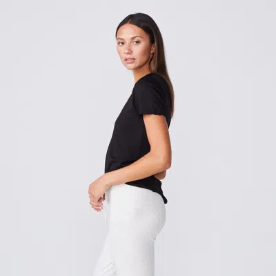 Monrow Tissue Fitted V Neck Tee In Black