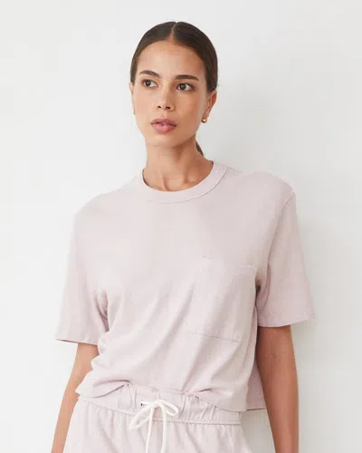 Monrow Vintage Fleece Pocket Crew In Chalk Pink