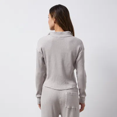 Monrow Waffle Half Zip Sweatshirt In Stone Grey
