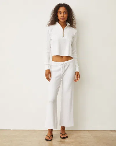 Monrow Waffle Half Zip Sweatshirt In White