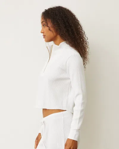Monrow Waffle Half Zip Sweatshirt In White