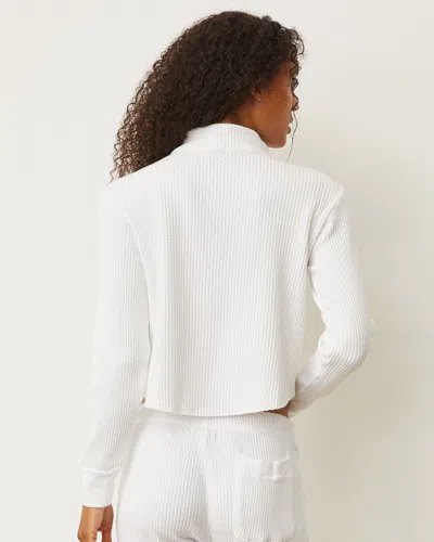 Monrow Waffle Half Zip Sweatshirt In White