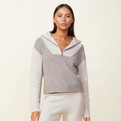 Monrow Wool Cashmere Marled Colorblock Half Zip Sweater In Granola/ Oatmeal