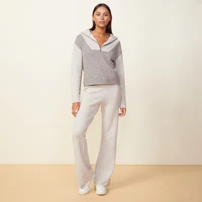 Monrow Wool Cashmere Marled Colorblock Half Zip Sweater In Granola/ Oatmeal