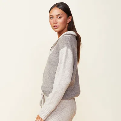 Monrow Wool Cashmere Marled Colorblock Half Zip Sweater In Granola/ Oatmeal