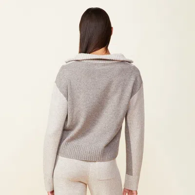 Monrow Wool Cashmere Marled Colorblock Half Zip Sweater In Granola/ Oatmeal