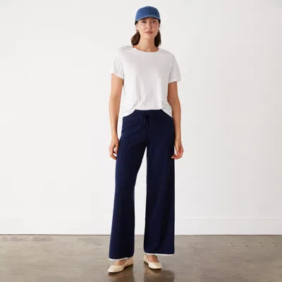 Monrow Wool Cashmere Wide Leg Sweat In Navy