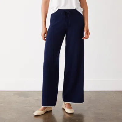 Monrow Wool Cashmere Wide Leg Sweat In Navy