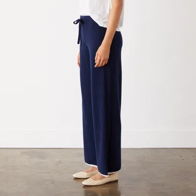 Monrow Wool Cashmere Wide Leg Sweat In Navy