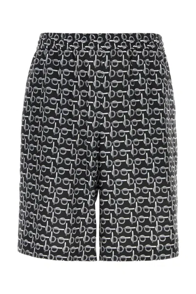 Burberry Printed Silk Bermuda Shorts In Silverblack