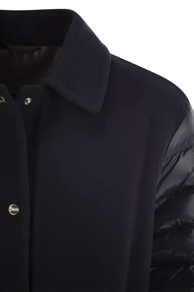 Herno Luxury Wool-blend Jacket With Quilted Down Sleeves In Night Blue